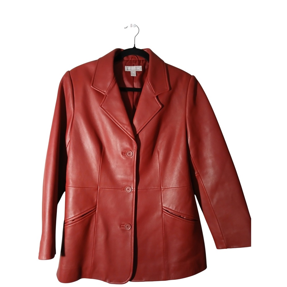 Nordstrom Genuine Lamb Leather Red Blazer‎ Jacket Size M